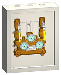 Emergency Tepid Water Valves with Inlet Check Valves and Lockable Ball Valves on Inlets in Cabinet