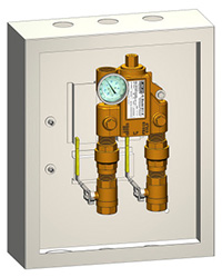 Emergency Tepid Water Valves with Inlet Check Valves and Lockable Ball Valves on Inlets in Cabinet