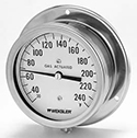 Gas actuated surface mount thermometer